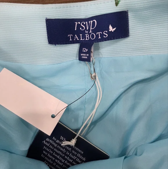 Talbots Pineapple Print Pleated Skirt Fit & Flare Teal Yellow Tropical size 12P - Picture 8 of 9